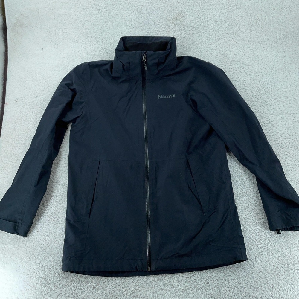 Marmot MemBrain Rain Shell Jacket Mens Medium Black Seam Taped Full Zip NO LINER
